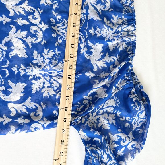 Show Me Your Mumu Blue White Peasant Blouse Small Sheer Boho Floral Top - Picture 5 of 8